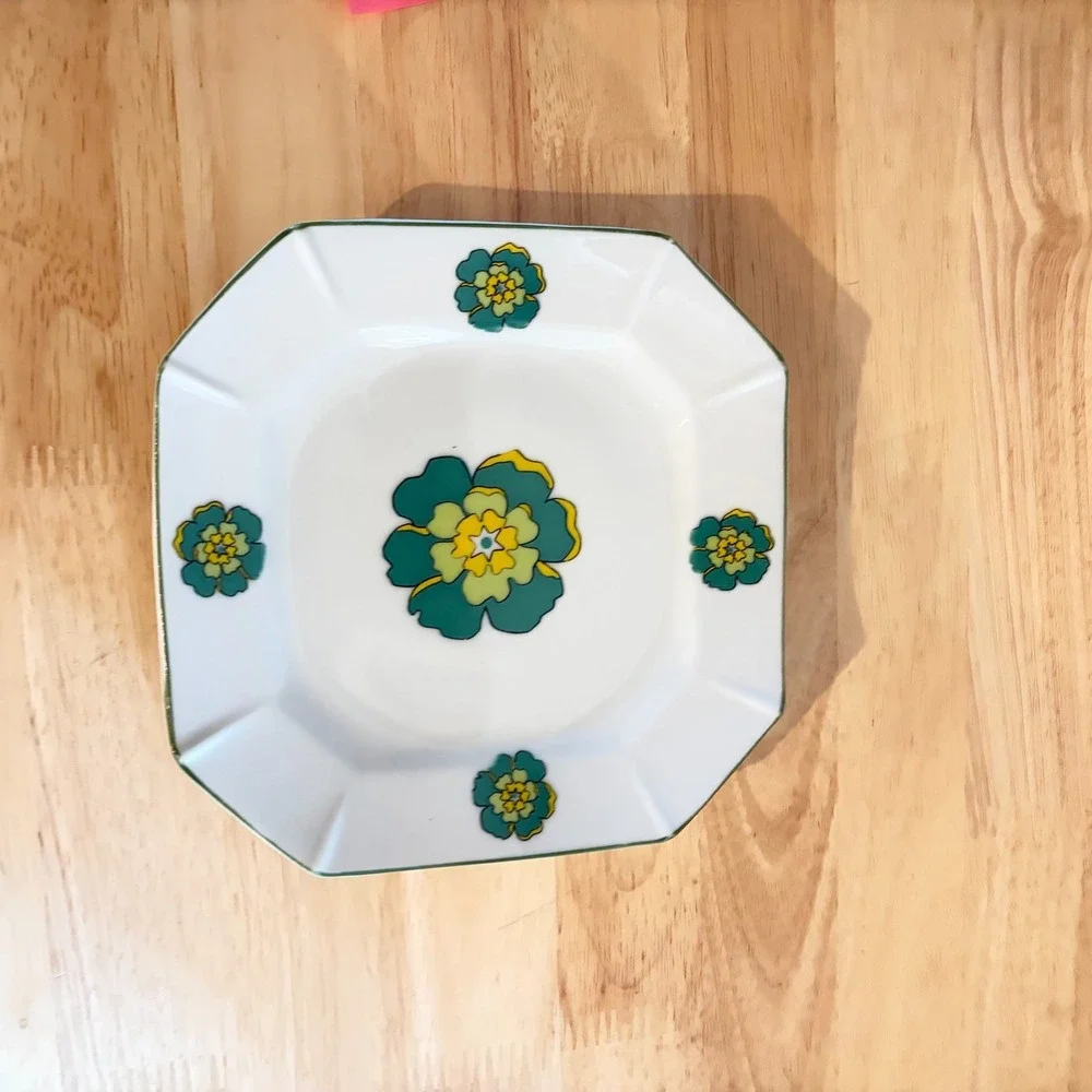 Vintage 1970s Japanese Octagonal Salad Plates Retro Flower Power Set of 4